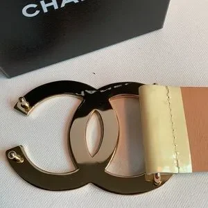 RARE ⭐️ CHANEL Belt Off White Ivory Belt Patent Leather Big Logo Huge CC Gold CHANEL | Accessories | Rare Chanel Belt Off White Ivory Belt  main image 2